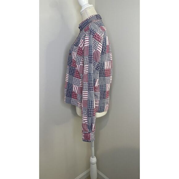 Vintage 90s Tommy Hilfiger American Plaid Patchwork July 4th USA Shacket Crop XL - Picture 4 of 14